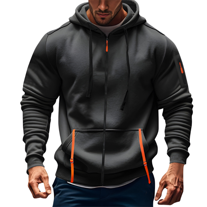 Herr Hoodie Sportiv Dragkedja Sweatshirt - Bekväm &amp; Casual - Mörkgrå