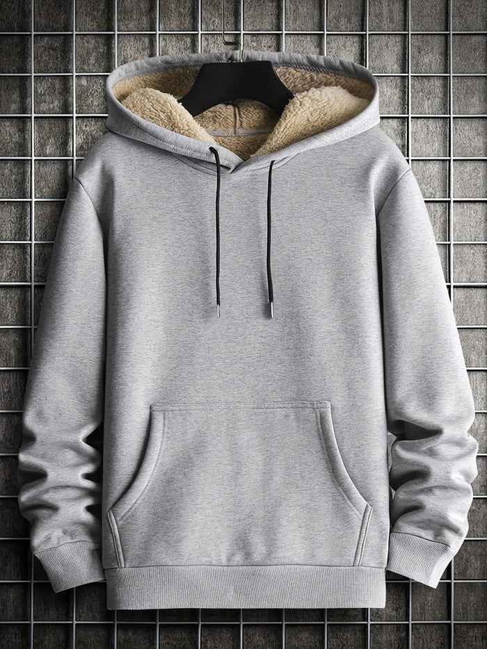 Herr Hoodie Stickad med Konstpäls - Varm & Mysig