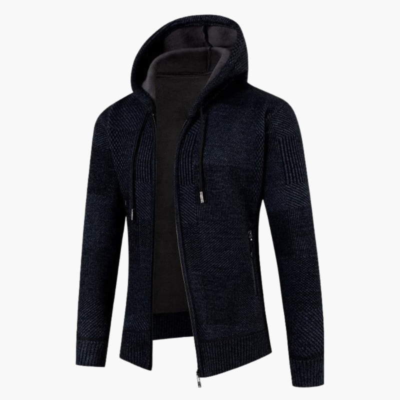 Herr Hoodie-väst med Dragkedja - Stickad Design - Blå