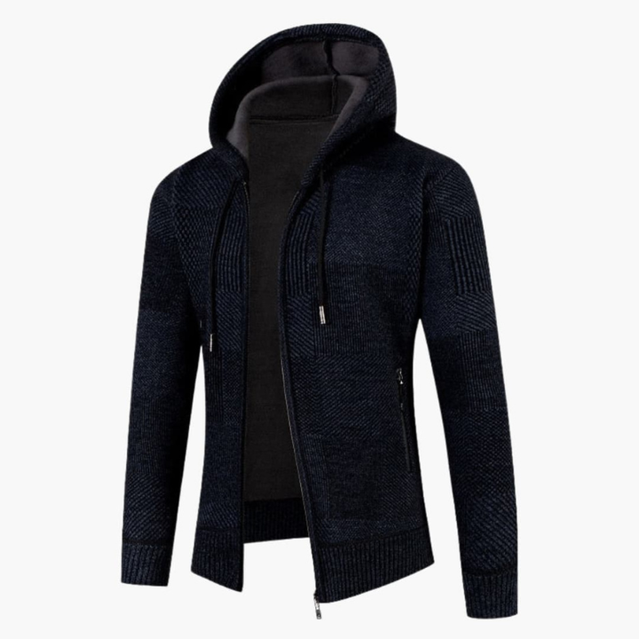 Herr Hoodie-väst med Dragkedja - Stickad Design - Blå