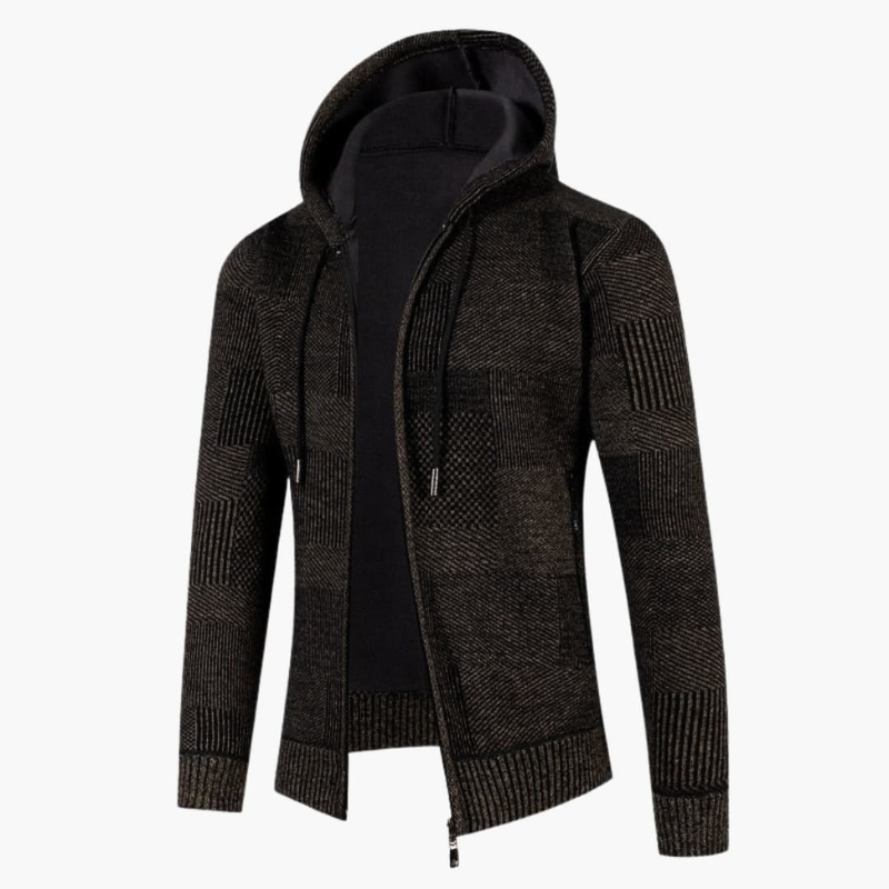 Herr Hoodie-väst med Dragkedja - Stickad Design - Brun