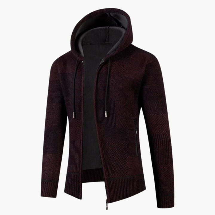 Herr Hoodie-väst med Dragkedja - Stickad Design - Röd