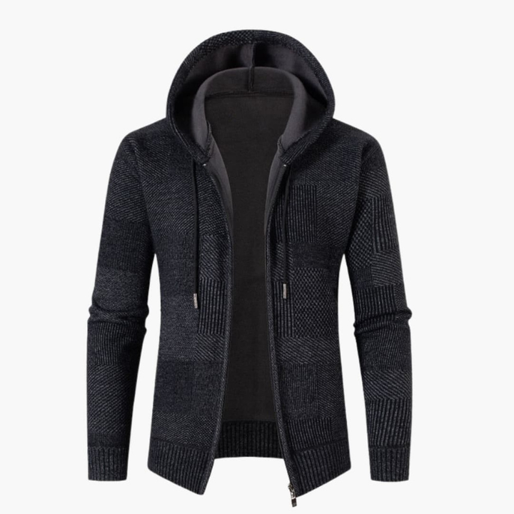 Herr Hoodie-väst med Dragkedja - Stickad Design - Svart