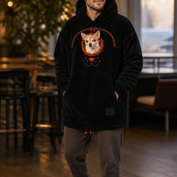 Herr Hundbärare Hoodie in svart, Praktisk Hundväska