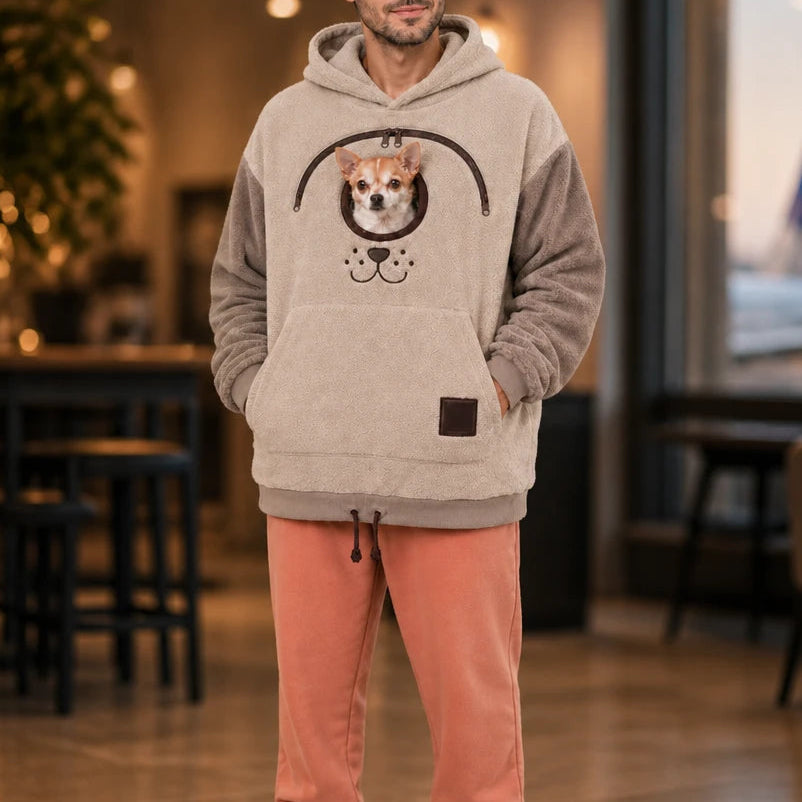 Herr Hundbärare Hoodie in taupbeige, Praktisk Hundväska