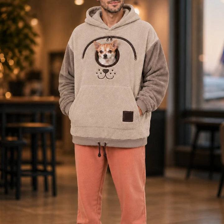 Herr Hundbärare Hoodie in taupbeige, Praktisk Hundväska