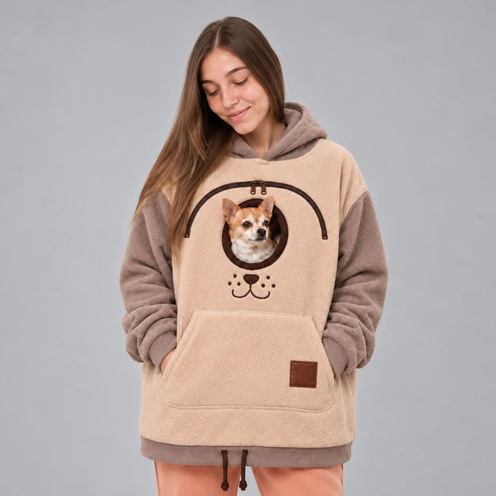 Herr Hundbärare Hoodie in taupbeige, Praktisk Hundväska