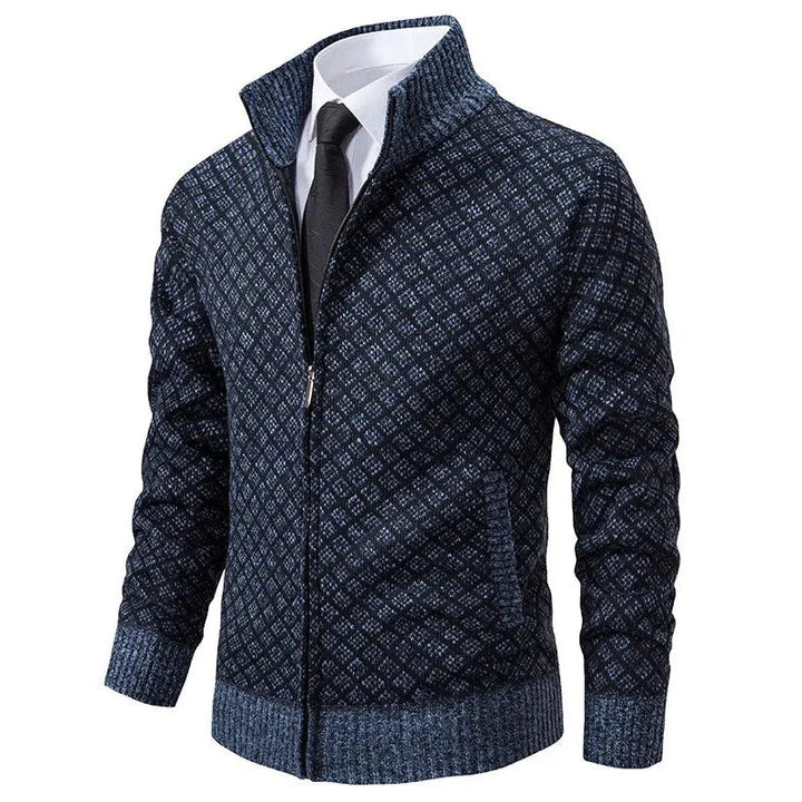 Herr Hybrid Stickad Cardigan - Klassisk - Blå