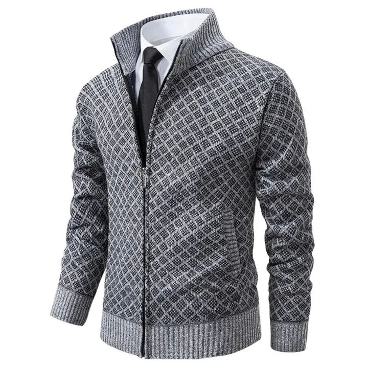 Herr Hybrid Stickad Cardigan - Klassisk - Grå