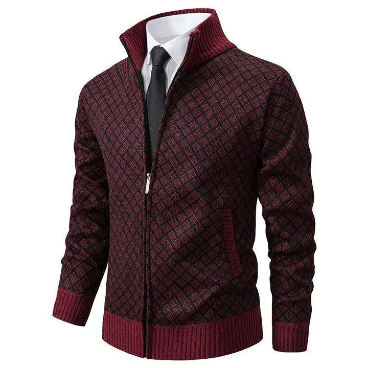 Herr Hybrid Stickad Cardigan - Klassisk - Röd
