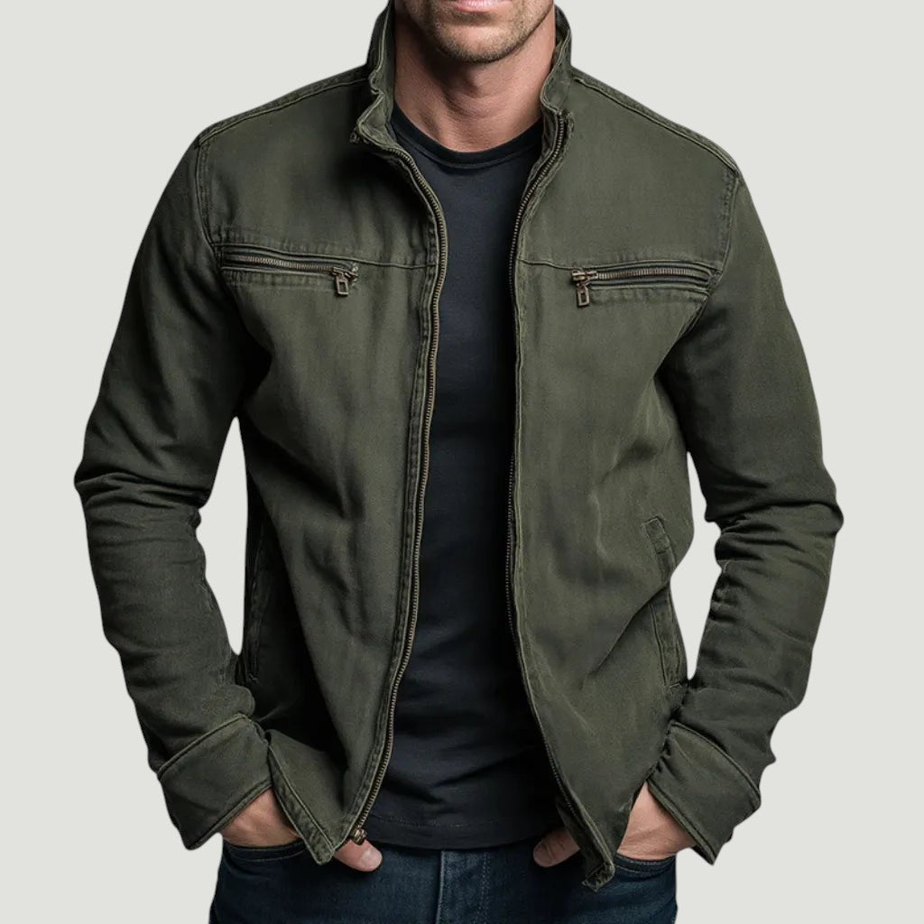 Herr Jacka med karaktär - Modern skjortkrage - Armégrön