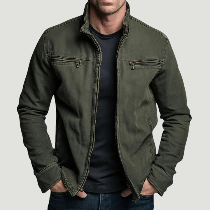 Herr Jacka med karaktär - Modern skjortkrage - Armégrön