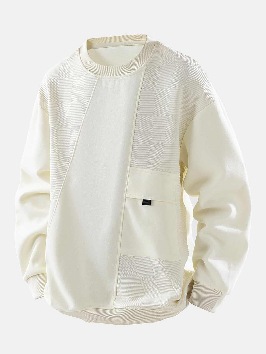 Herr Jacquard Sweatshirt med Bröstficka – Avslappnad Passform - Kräm