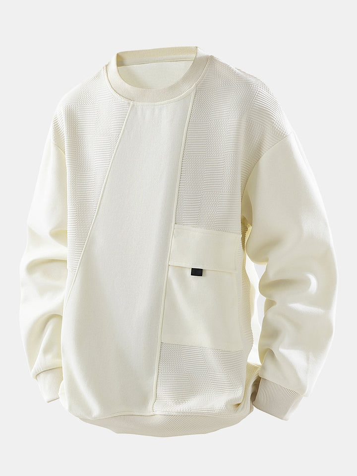 Herr Jacquard Sweatshirt med Bröstficka – Avslappnad Passform - Kräm