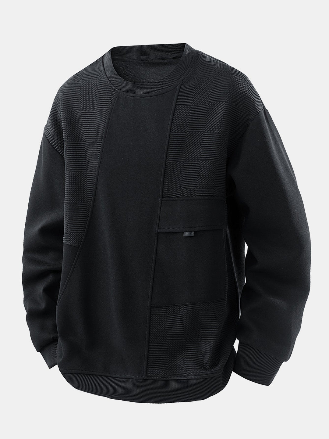 Herr Jacquard Sweatshirt med Bröstficka – Avslappnad Passform - Svart
