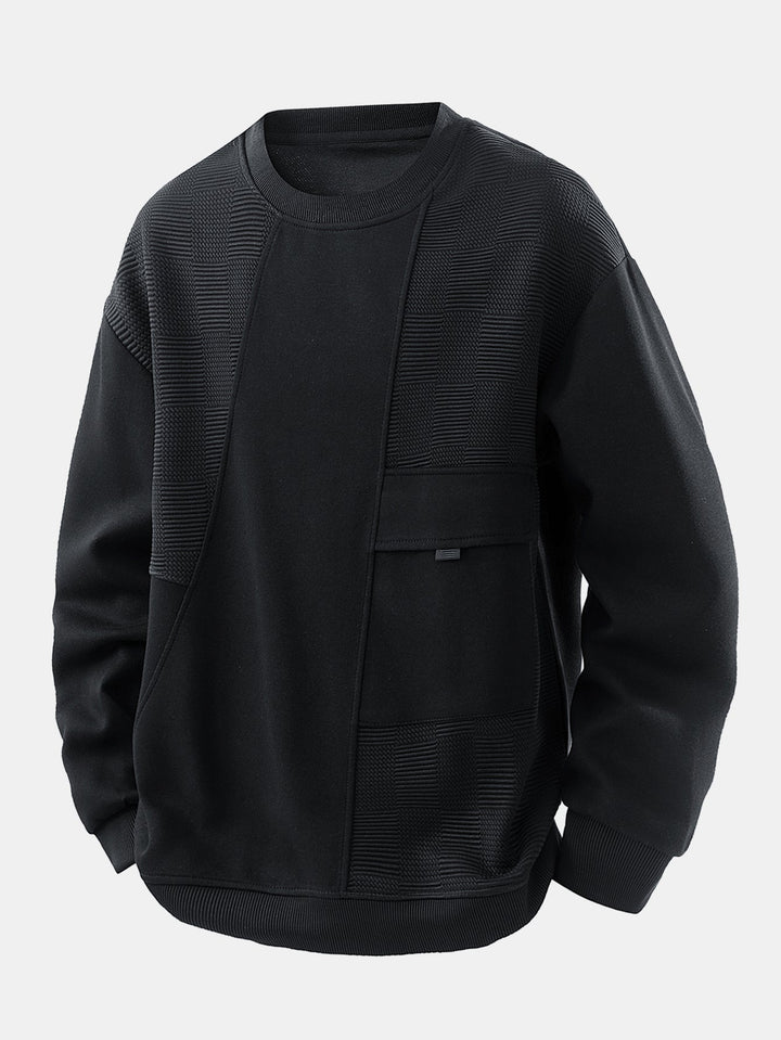 Herr Jacquard Sweatshirt med Bröstficka – Avslappnad Passform - Svart