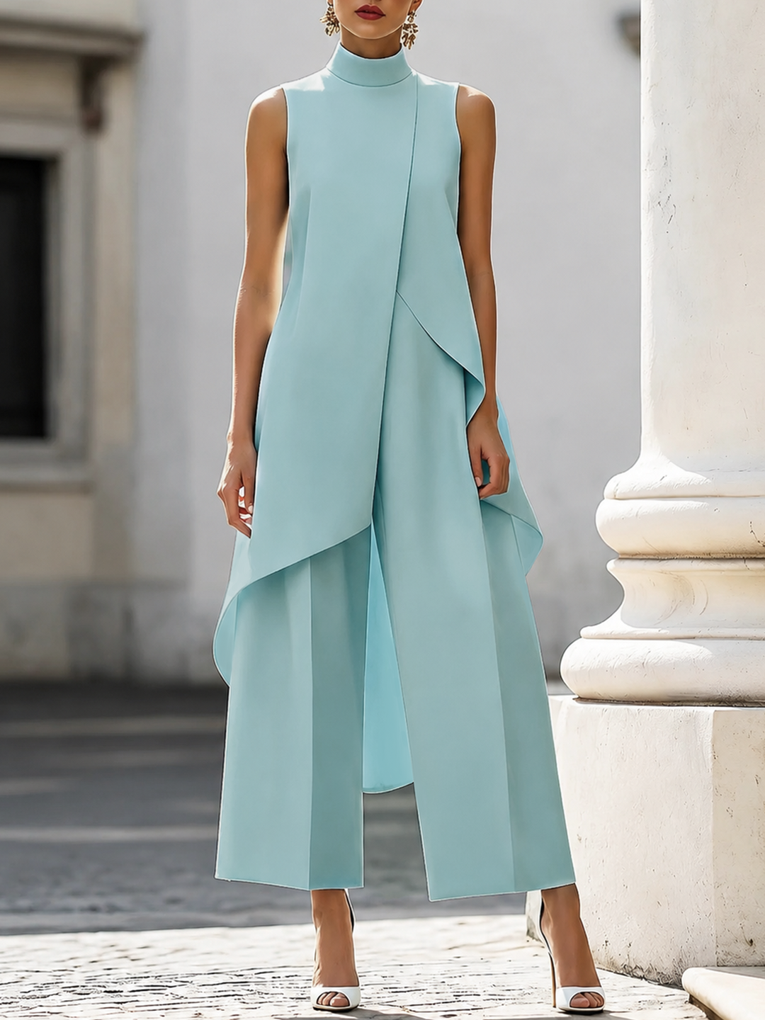 Dam Jumpsuit Bred Ben - Elegant Monokrom - Elegant Minimalistisk - Himmelblå