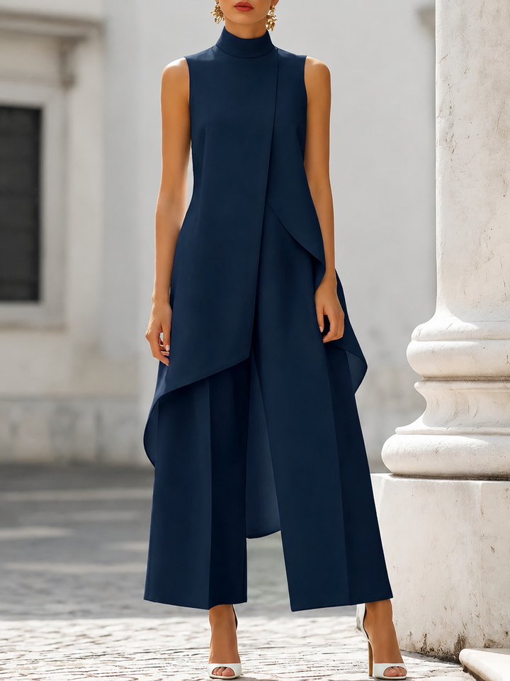 Dam Jumpsuit Bred Ben - Elegant Monokrom - Elegant Minimalistisk - Marinblå