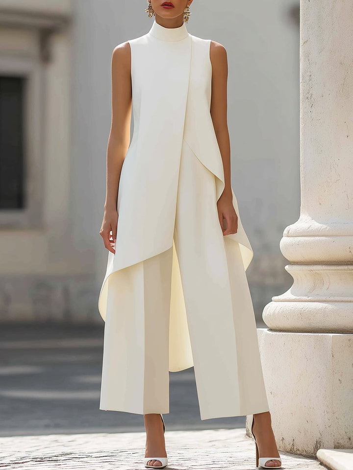 Dam Jumpsuit Bred Ben - Elegant Monokrom - Elegant Minimalistisk - Vit