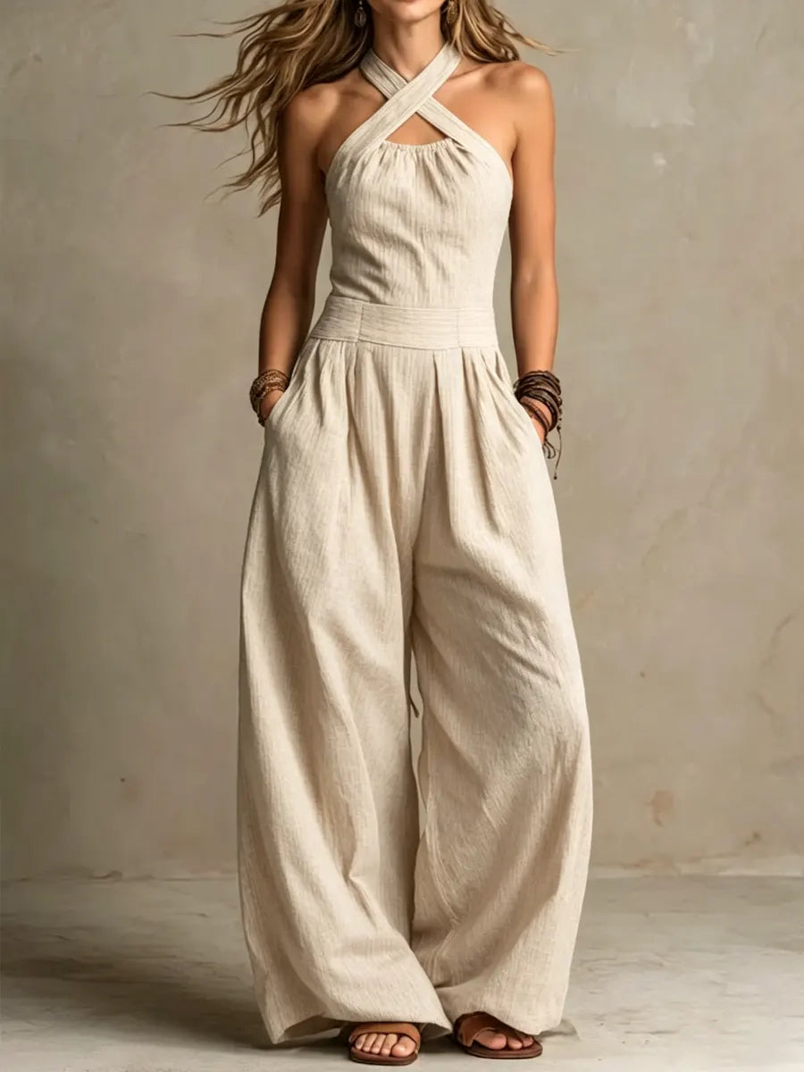 Herr Jumpsuit Linne Bomull - Elegant Korsett - Beige