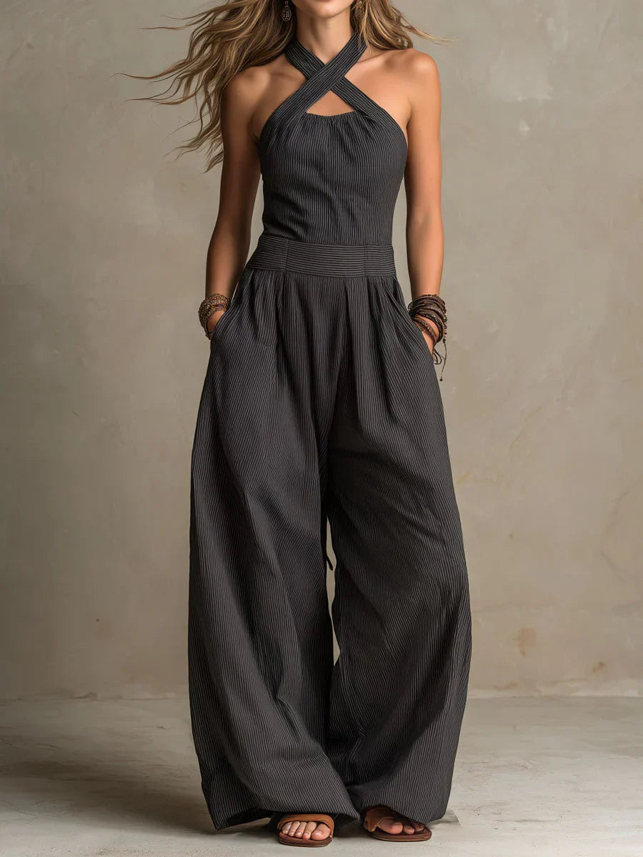 Herr Jumpsuit Linne Bomull - Elegant Korsett - Svart