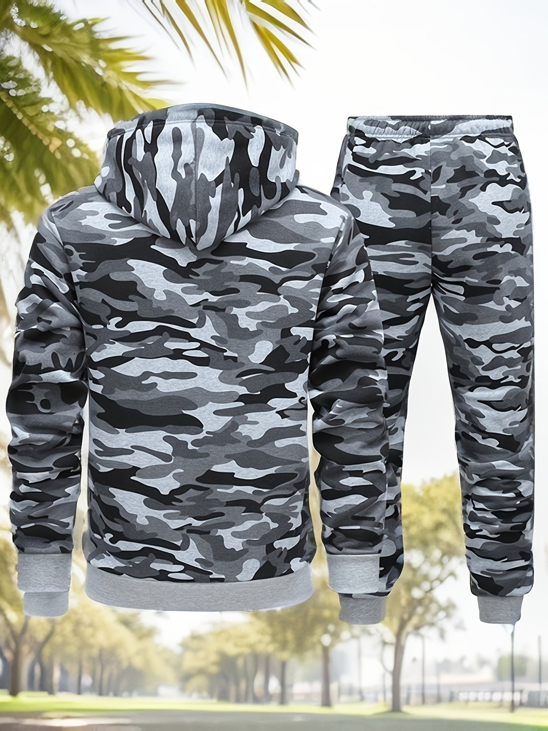 Herr Kamouflage Hoodie och Träningsset - Elastisk Polyester