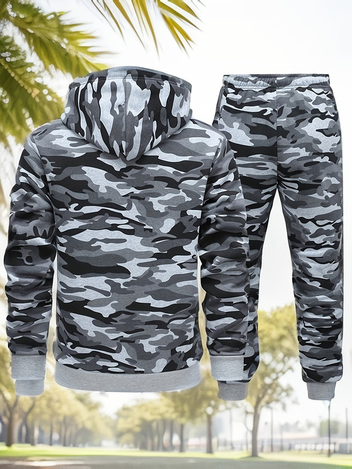 Herr Kamouflage Hoodie och Träningsset - Elastisk Polyester