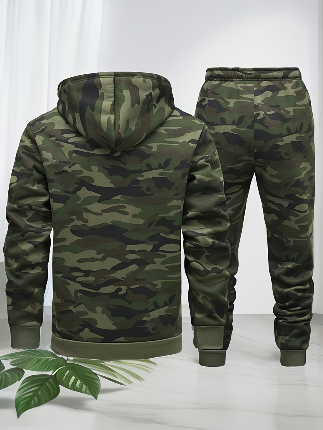 Herr Kamouflage Hoodie och Träningsset - Elastisk Polyester