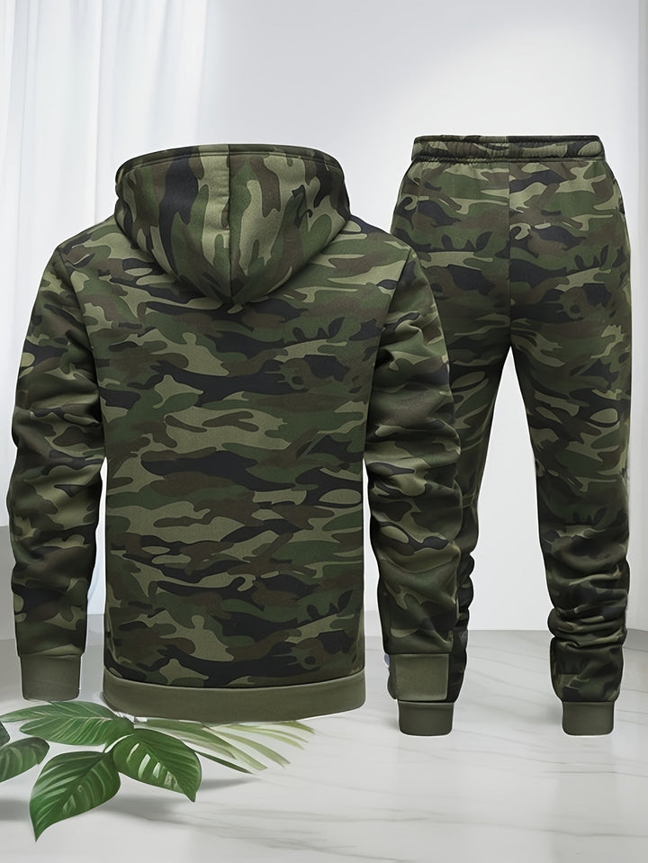 Herr Kamouflage Hoodie och Träningsset - Elastisk Polyester