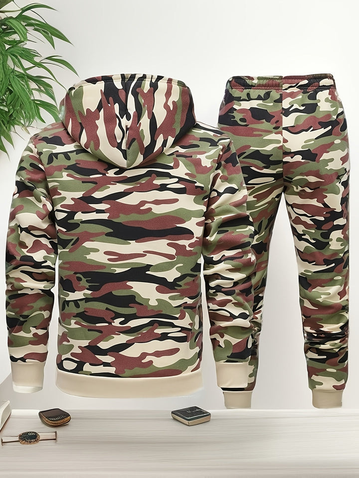 Herr Kamouflage Hoodie och Träningsset - Elastisk Polyester