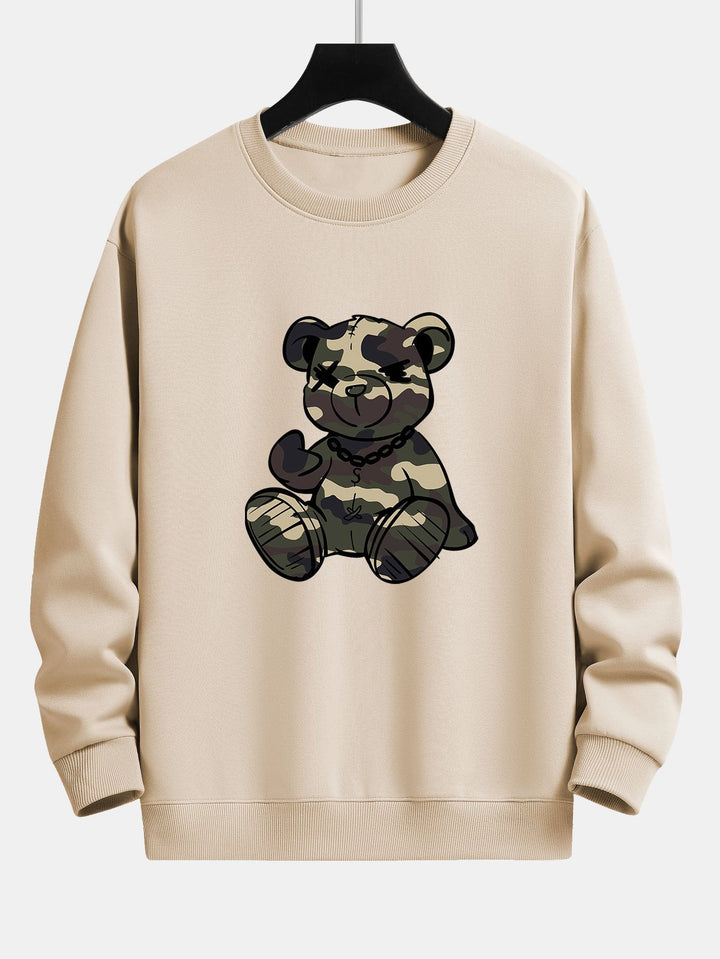 Herr Kamouflage Nalle Grafisk Sweatshirt in beige, Avslappnad Passform