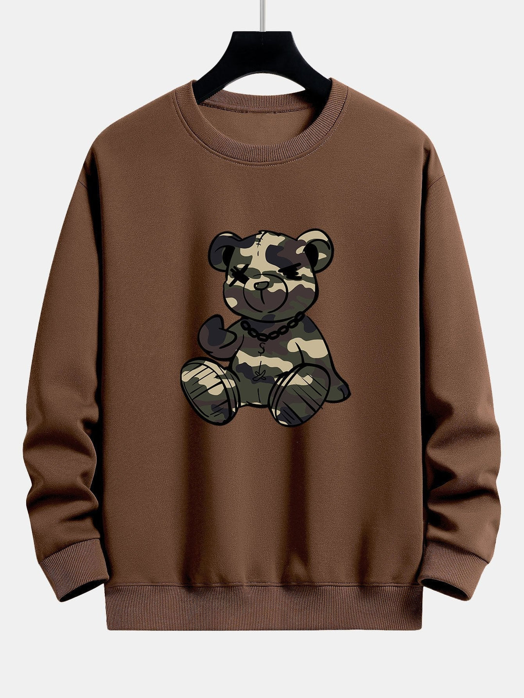 Herr Kamouflage Nalle Grafisk Sweatshirt in brun, Avslappnad Passform