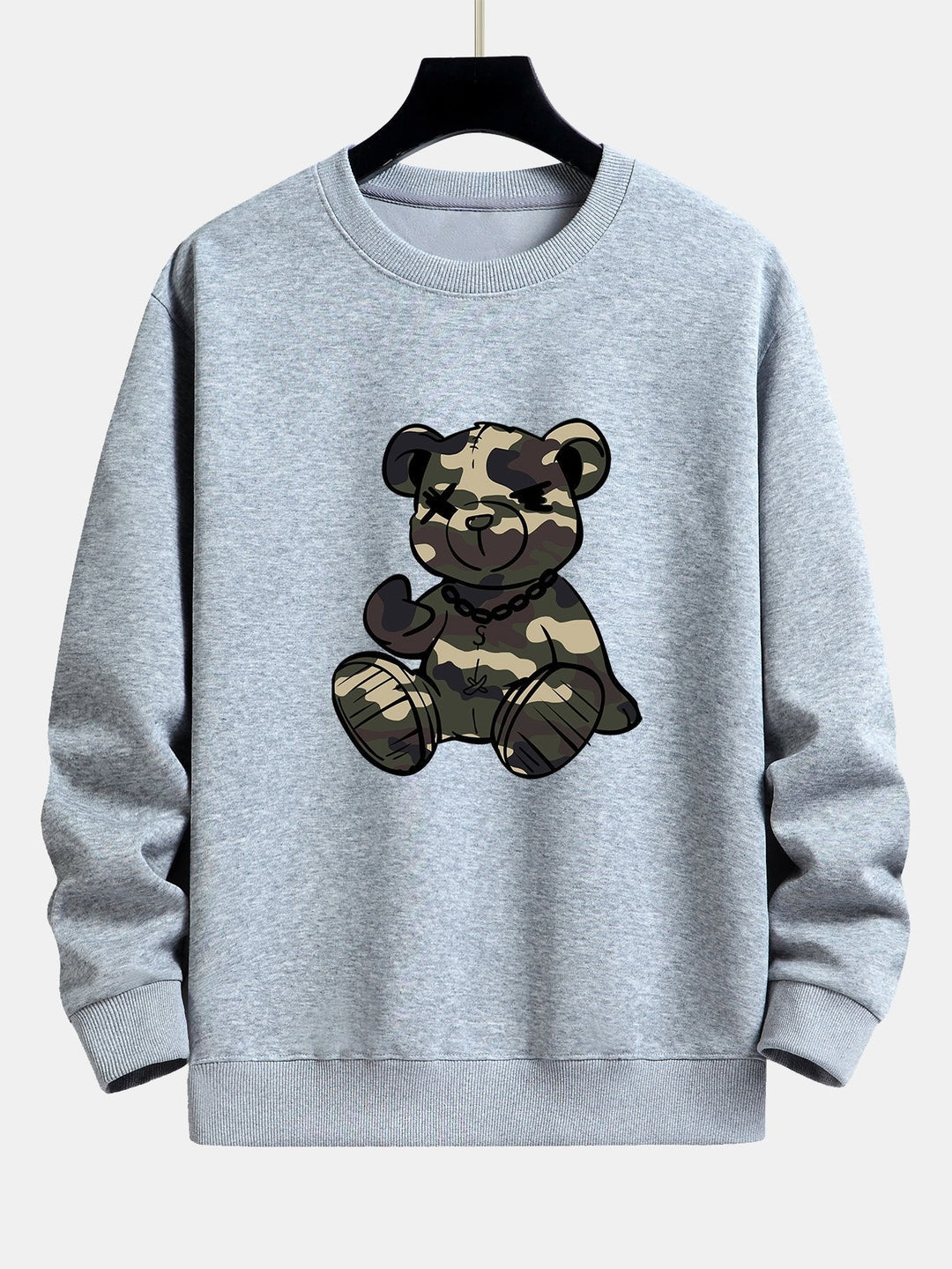 Herr Kamouflage Nalle Grafisk Sweatshirt in grå, Avslappnad Passform