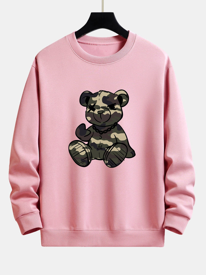 Herr Kamouflage Nalle Grafisk Sweatshirt in ljusrosa, Avslappnad Passform