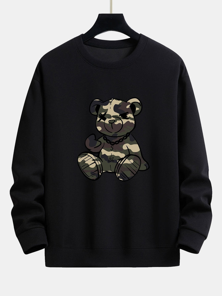 Herr Kamouflage Nalle Grafisk Sweatshirt in svart, Avslappnad Passform
