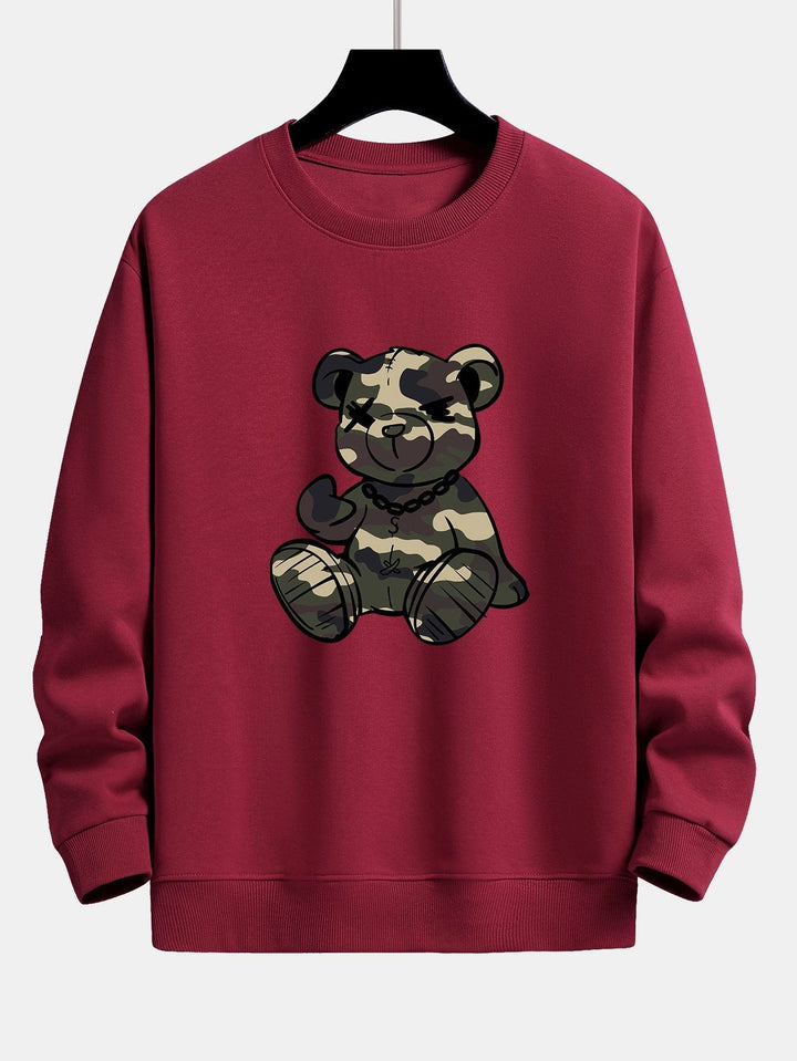 Herr Kamouflage Nalle Grafisk Sweatshirt in vinröd, Avslappnad Passform
