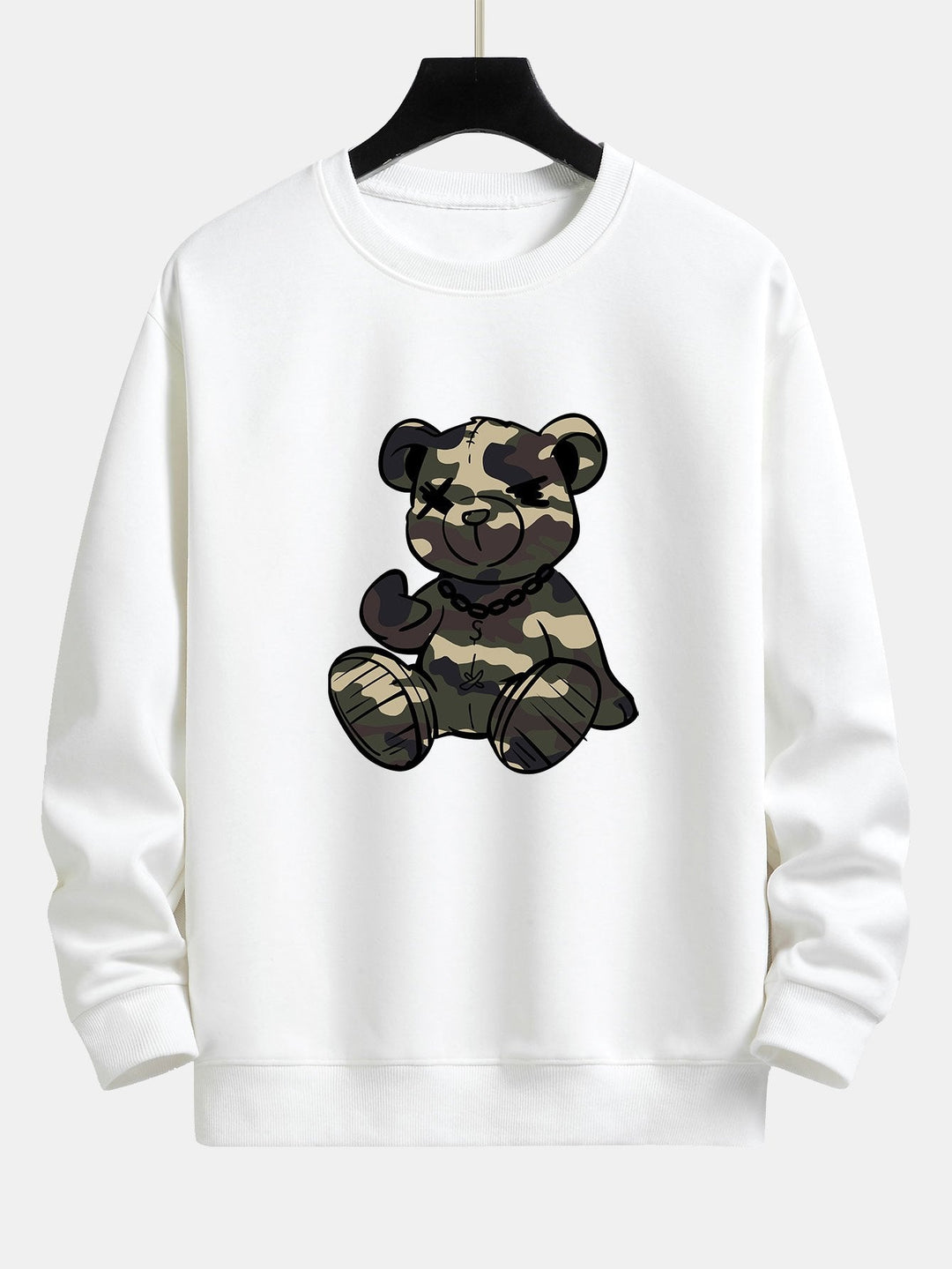 Herr Kamouflage Nalle Grafisk Sweatshirt in vit, Avslappnad Passform