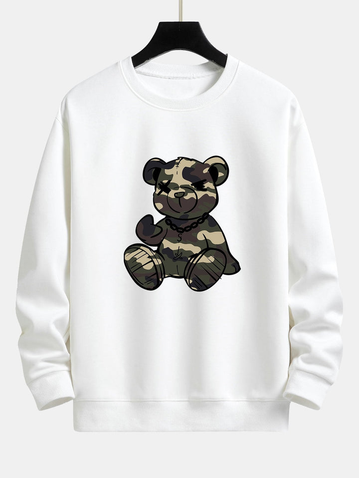 Herr Kamouflage Nalle Grafisk Sweatshirt in vit, Avslappnad Passform