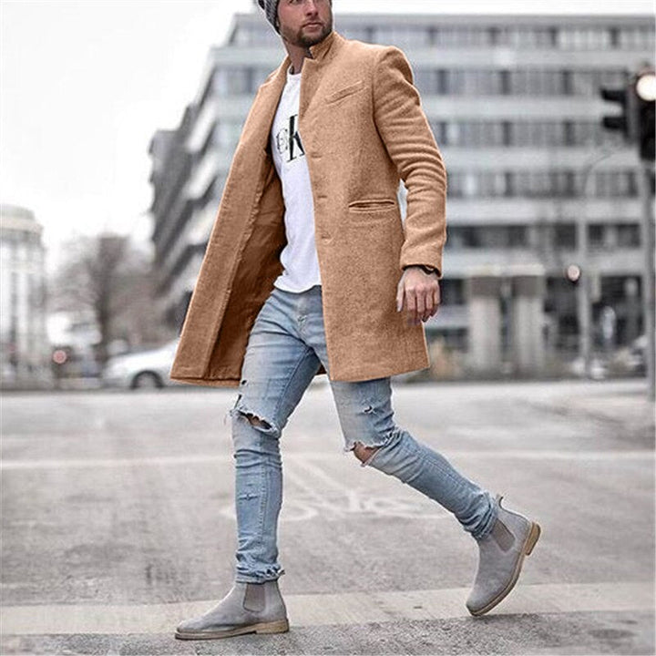 Herr Klassisk Lång Ullkappa - Tidlös Elegans - Khaki