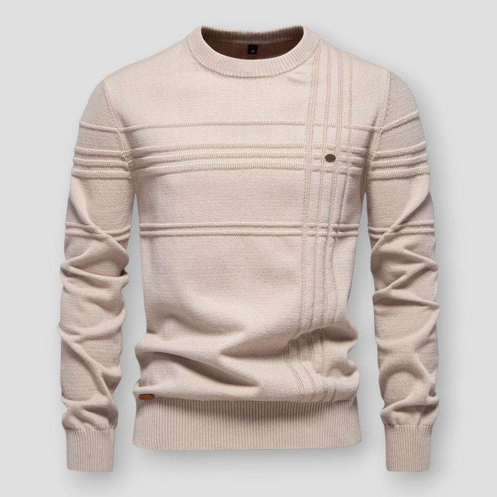 Herr Klassisk Rundhalströja - Modernt Comfort - Beige