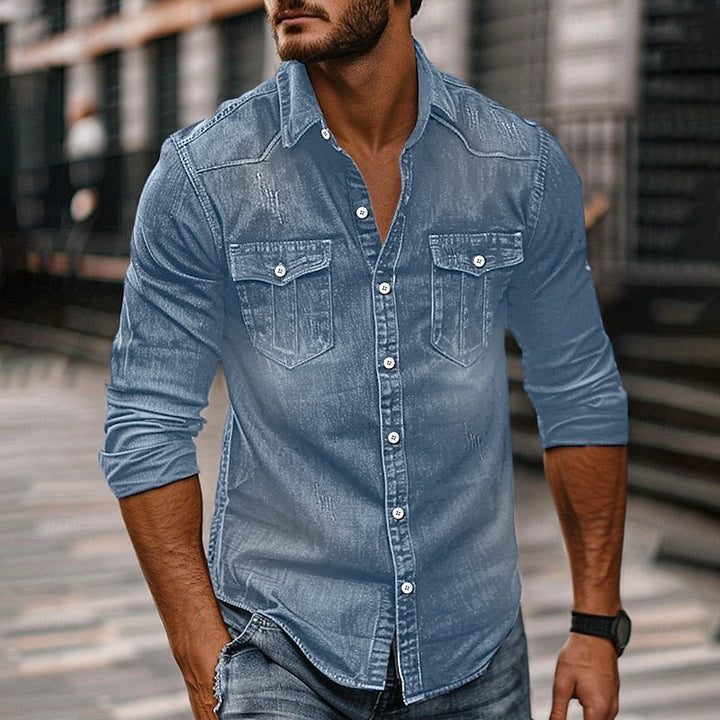 Herr Klassisk Skjorta med Knappar in denimblå, Tidlös Stil