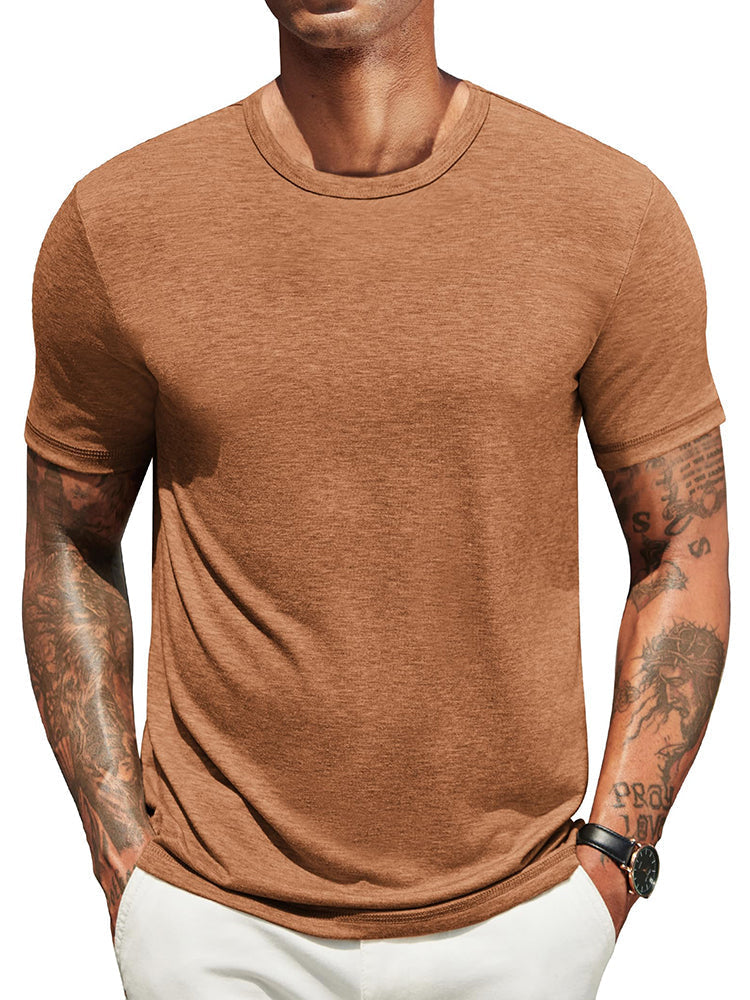 Herr Klassisk T-shirt - Bekväm Vardagsstil - Karamell