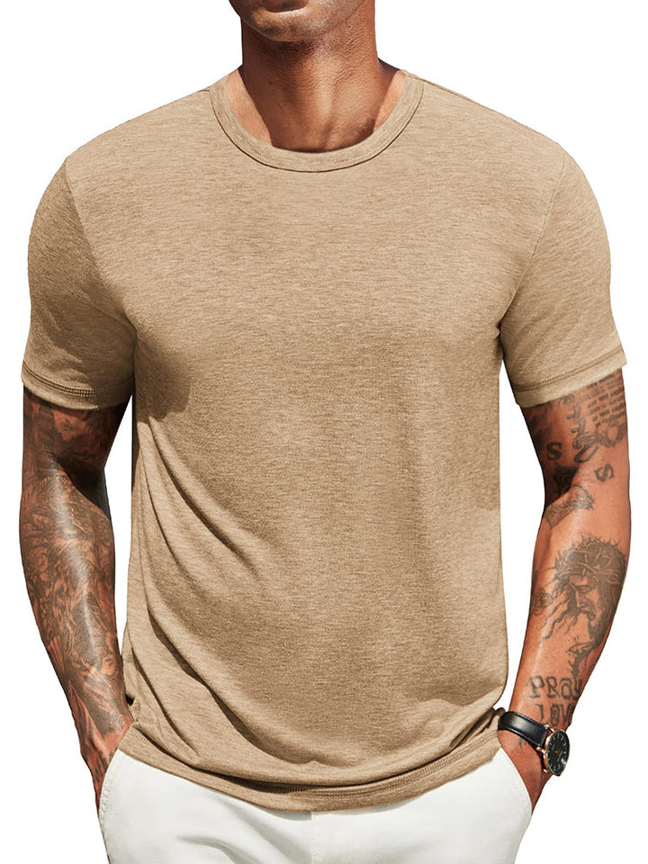 Herr Klassisk T-shirt - Bekväm Vardagsstil - Ljusbeige