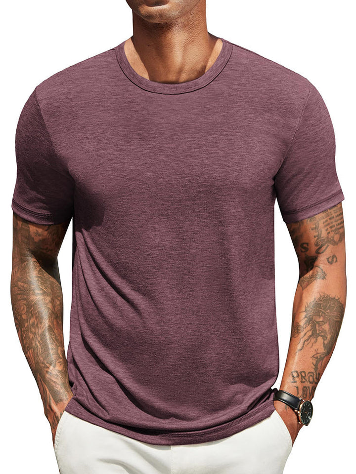 Herr Klassisk T-shirt - Bekväm Vardagsstil - Vinröd