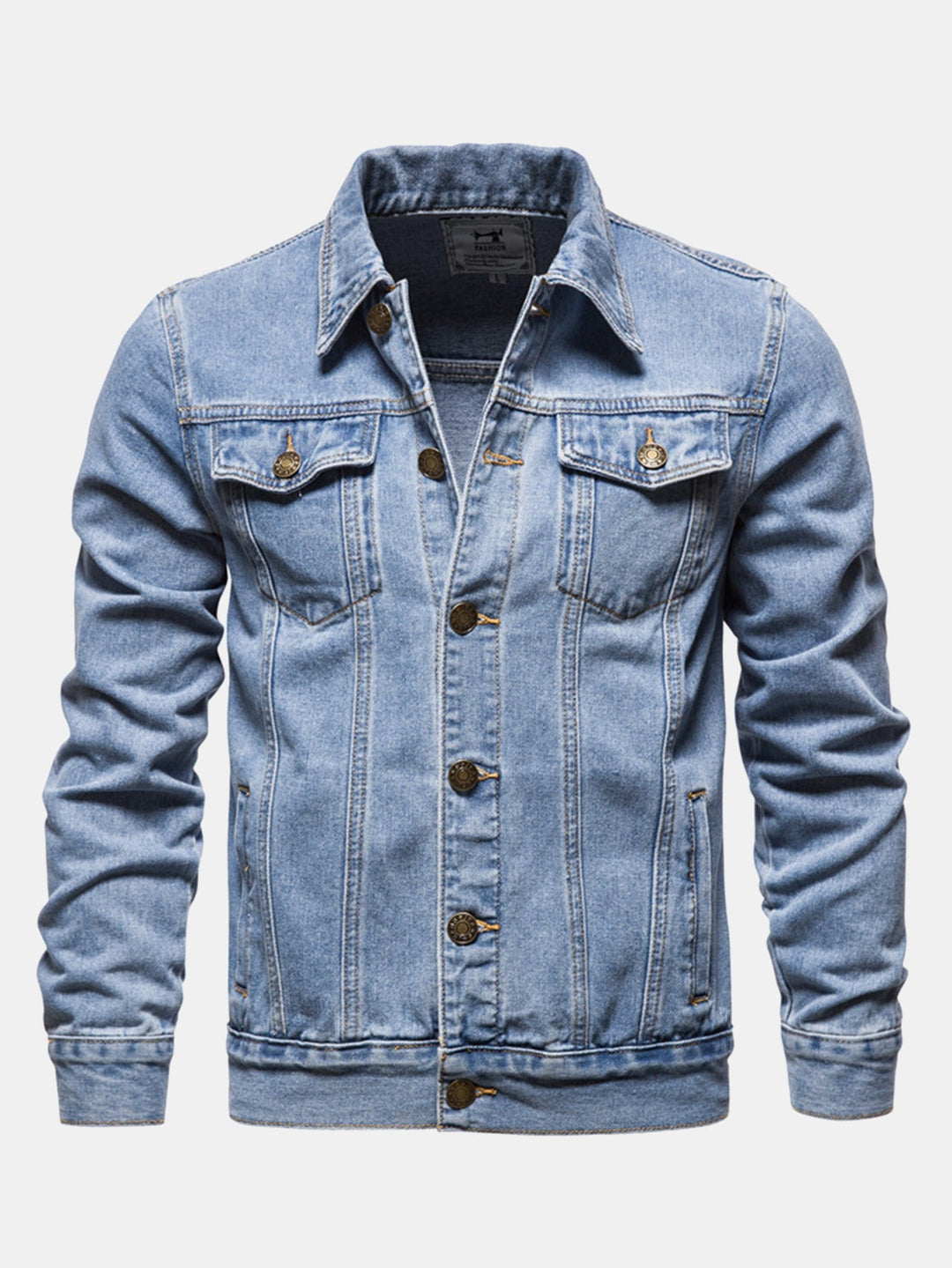 Herr Klassisk Tvättad Denimjacka in ljusblå, Casual Skjortstil