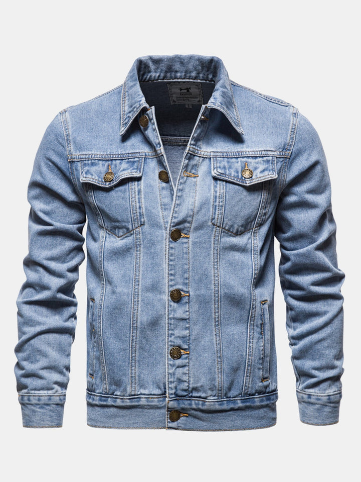 Herr Klassisk Tvättad Denimjacka in ljusblå, Casual Skjortstil