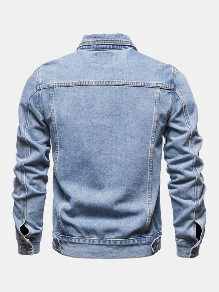 Herr Klassisk Tvättad Denimjacka - Casual Skjortstil