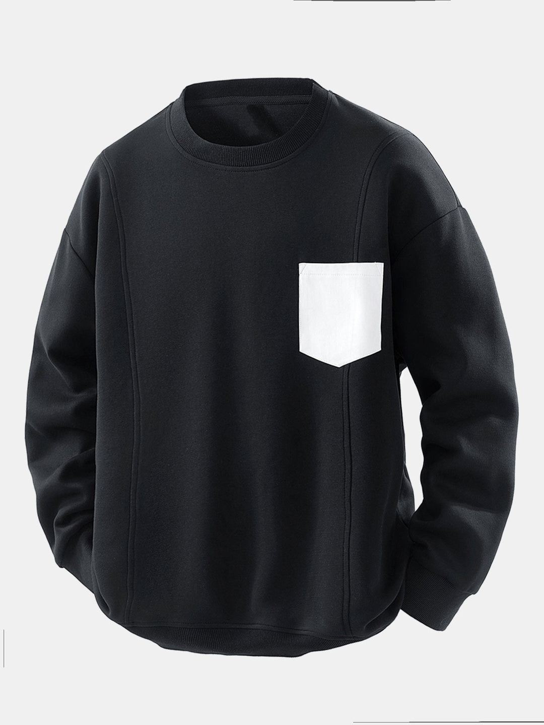 Herr Kontrastficka Crew Neck Sweatshirt – Avslappnad Passform - Svart