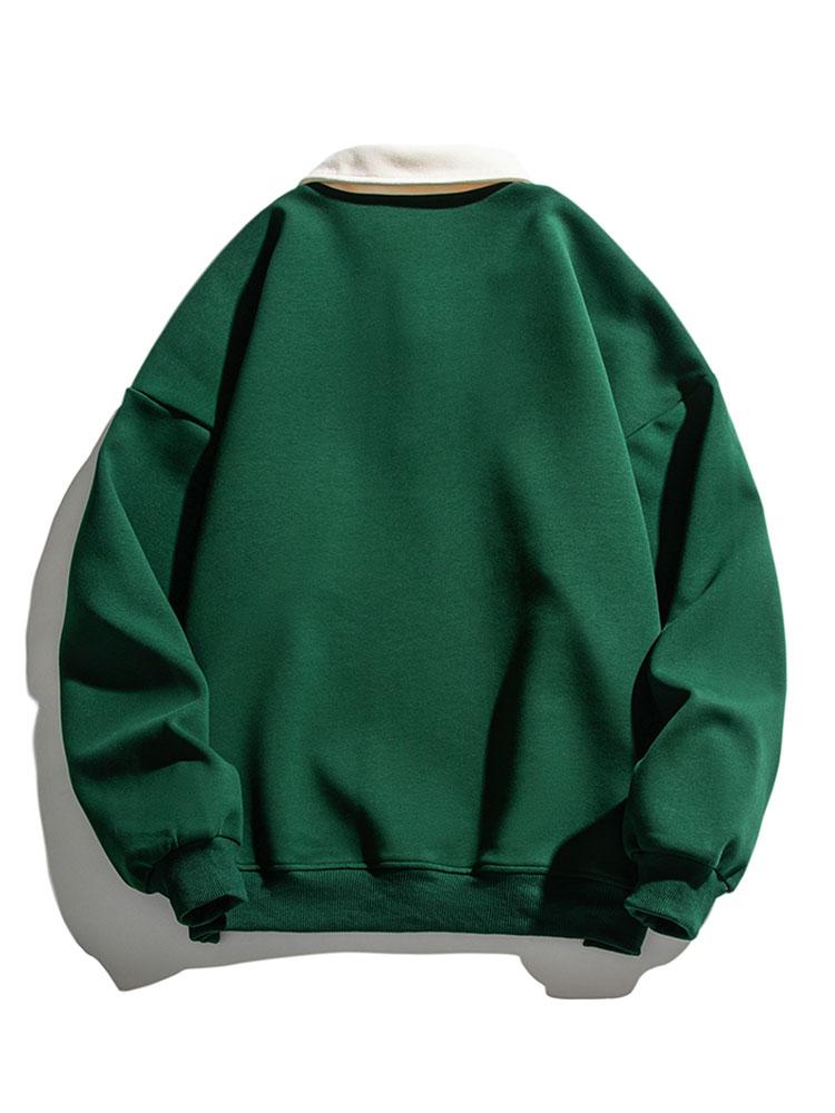 Herr Kontrastkrage Sweatshirt – Relaxad Passform Bomullsblandning