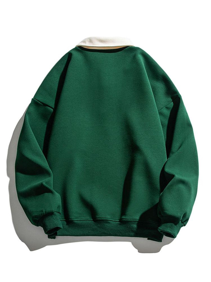 Herr Kontrastkrage Sweatshirt – Relaxad Passform Bomullsblandning